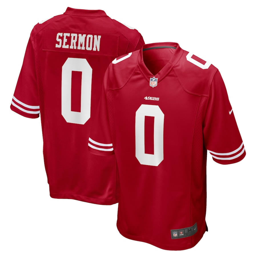 Custom Mens San Francisco 49ers 5 Trey Sermon Nike Scarlet 2021 NFL Draft Pick Game Jersey